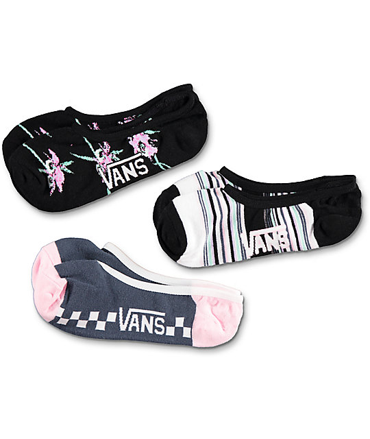 Vans 3 Pack Black Floral No Show Socks Zumiez