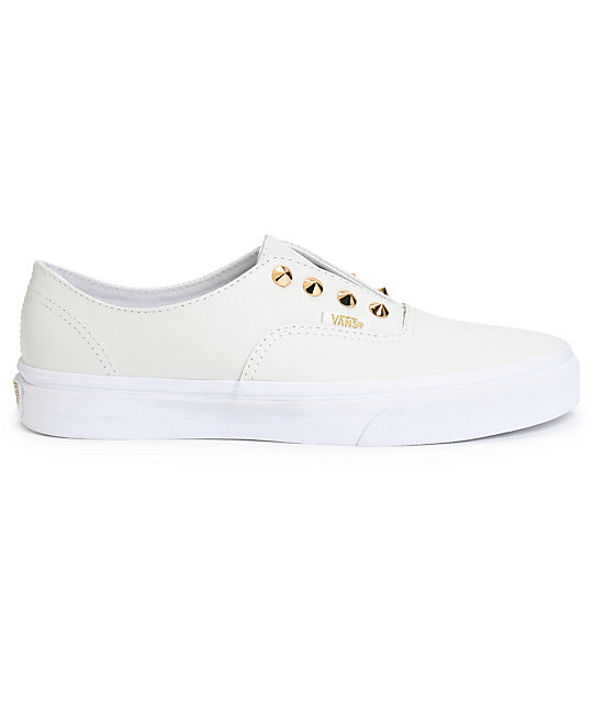 vans white leather slip ons