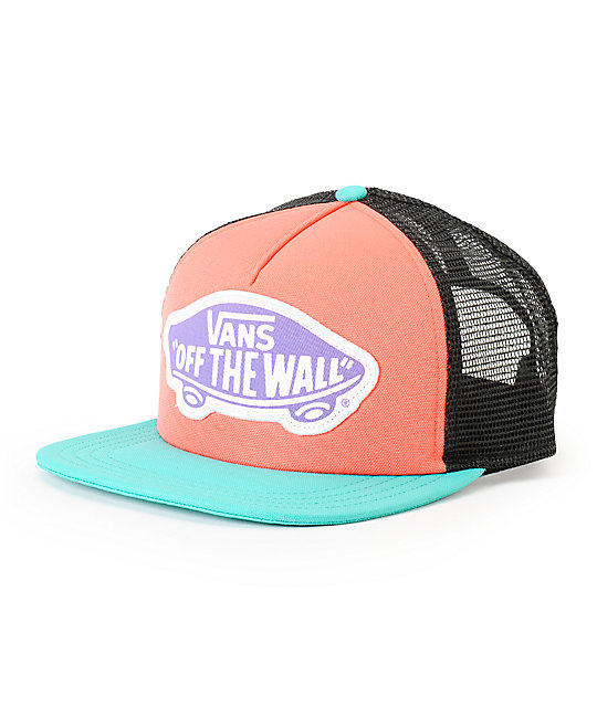 Vans Beach Girl Mint Amp Coral Colorblock Trucker Hat At