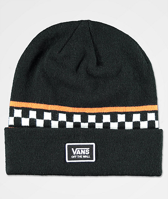 Vans Checker Black & Orange Beanie | Zumiez