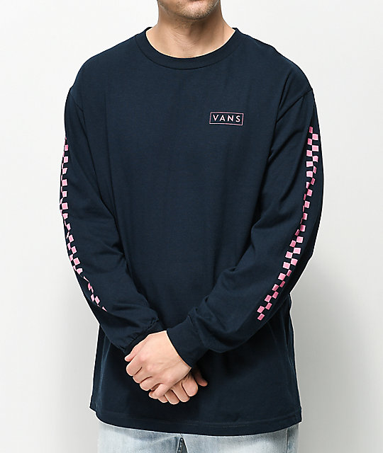 Vans Checkmate Navy & Pink Long Sleeve TShirt Zumiez