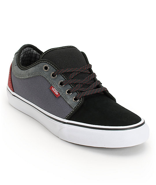 Vans Chukka Low Black, Dark Grey, & Burgundy Skate Shoes (Mens) at