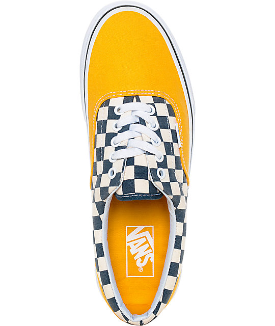 vans era 2 tone checkered yellow & white skate shoes