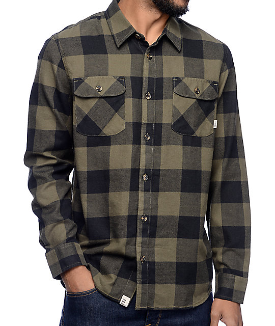 Vans Hixton Olive & Black Flannel Shirt Zumiez