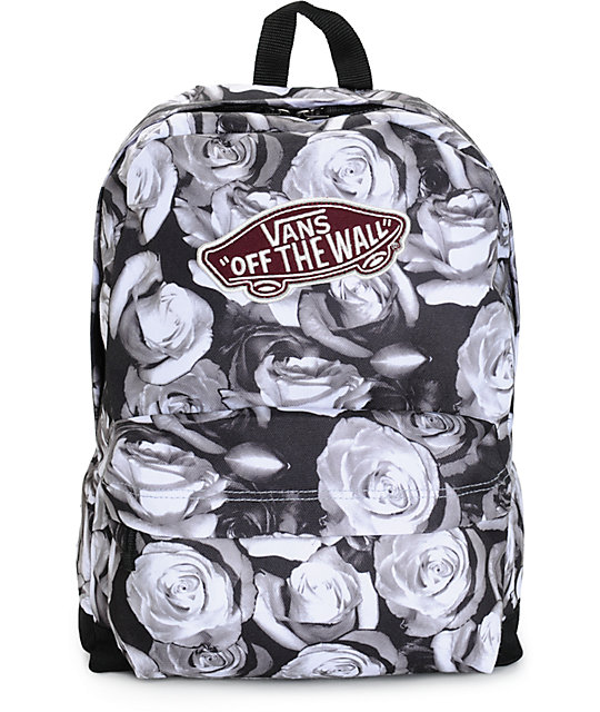 vans black and white roses backpack