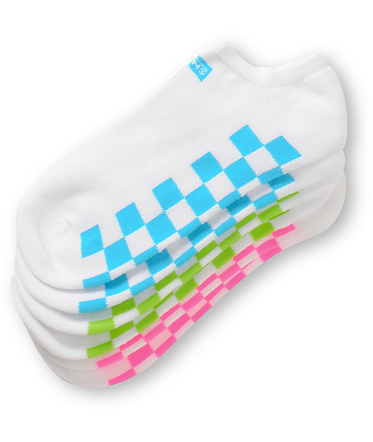 Vans White & Neon 3Pack Ankle Socks