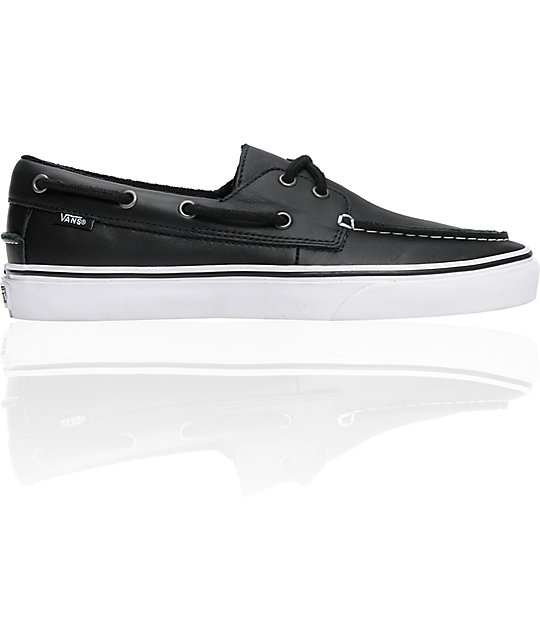 Vans Zapato Del Barco Black Leather Boat Skate Shoes (Mens) at Zumiez : PDP