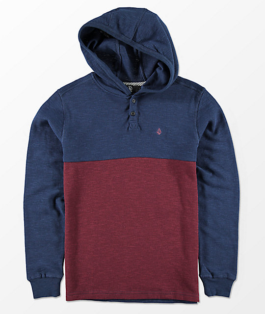 Volcom Boys Murphy Navy & Maroon Thermal Hoodie | Zumiez