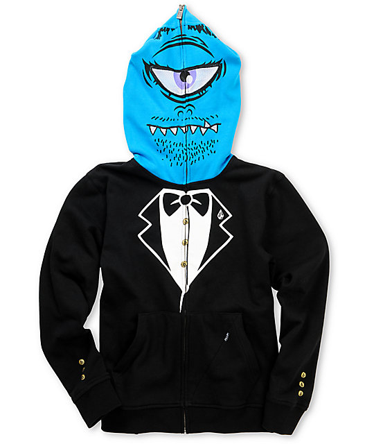 Boys One Eyed Monster Black Full Zip Face Mask Hoodie Zumiez