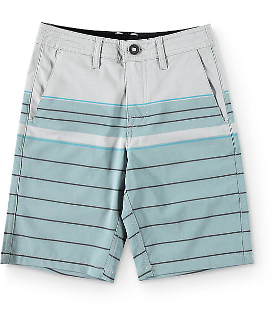 Boys Surf N' Turf Stripe Hybrid Storm Blue Board Shorts Zumiez