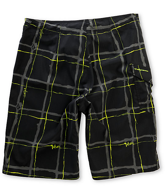 Maguro Lime Green & Black Plaid Board Shorts Zumiez