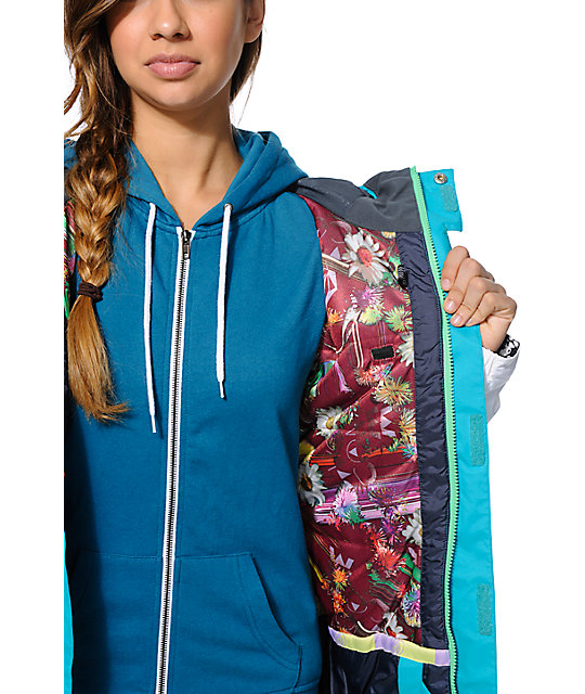 Slogan Teal, Pink & White 10K Snowboard Jacket Zumiez