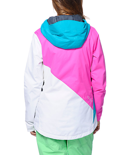 Slogan Teal, Pink & White 10K Snowboard Jacket Zumiez