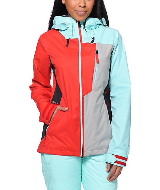 Stone Red & Mint 10K Snowboard Jacket Zumiez