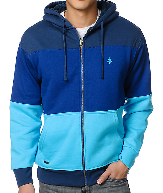 V4S Blue Striped Sherpa Zip Up Hoodie Zumiez