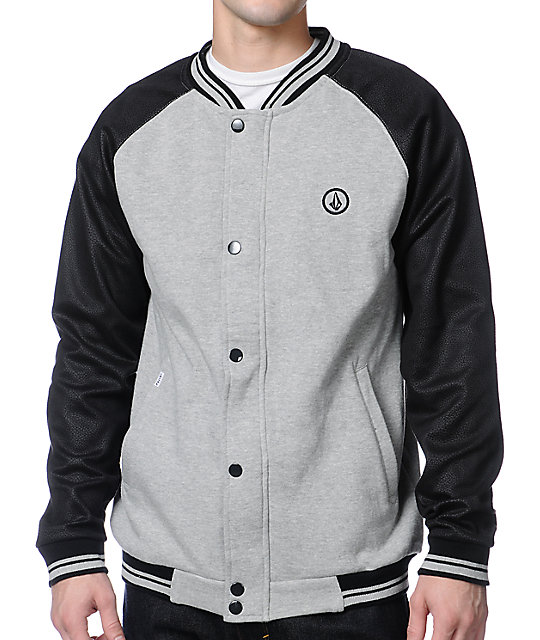 Varsity Grey & Black Fleece Varsity Jacket