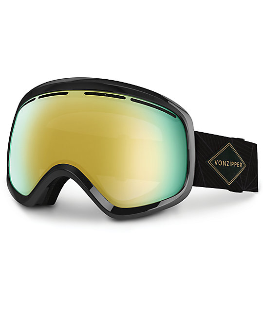 Von Zipper Skylab Black Gloss & Gold Chrome Snowboard Goggles