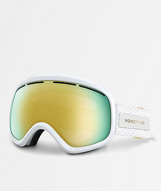 VonZipper Skylab White Satin Gold Chrome Snowboard Goggles Zumiez