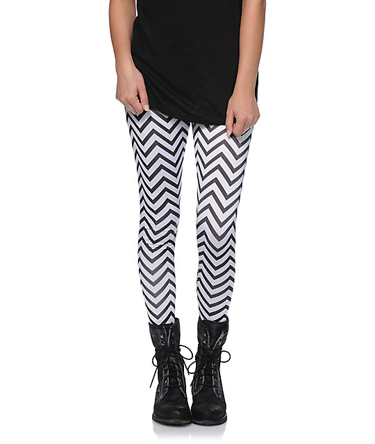 Chevron Stripe Black & White Leggings Zumiez