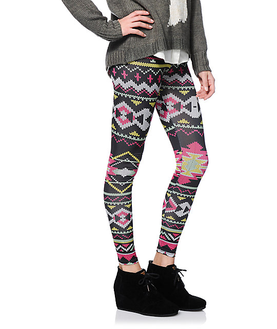 Fairisle Print Black Leggings Zumiez