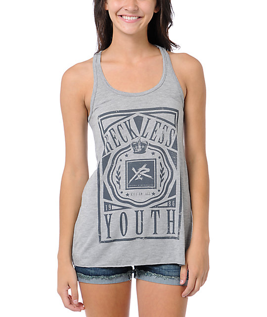 Young & Reckless Crowned Grey Tank Top Zumiez