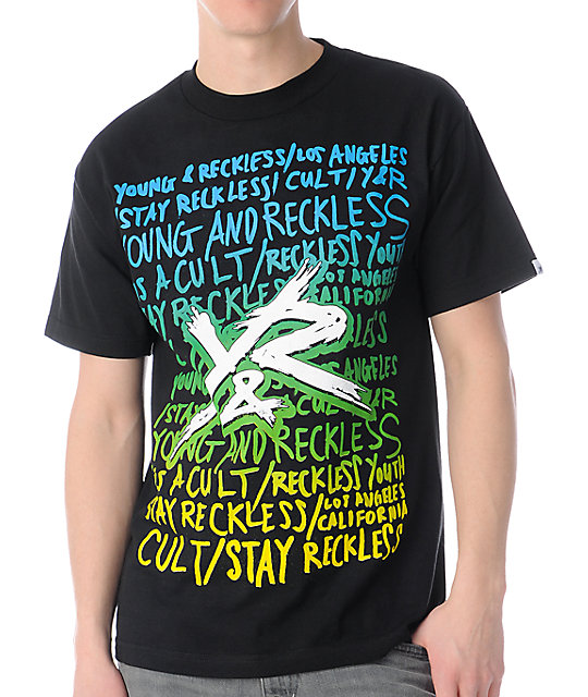 Young & Reckless Text Repeat Black TShirt Zumiez