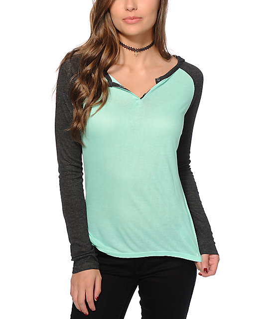 Zine Anderson Mint & Charcoal Hooded Henley Shirt Zumiez