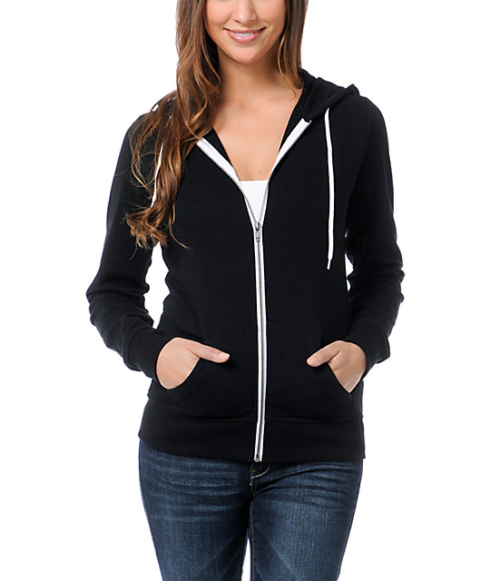 black hoodie with white strings womens