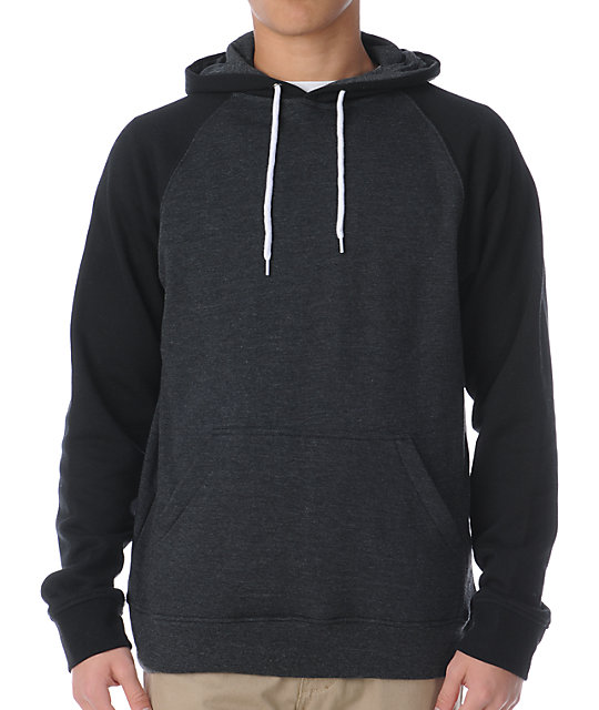 Zine Campus 2-Tone Black & Heather Charcoal Pullover Hoodie at ...