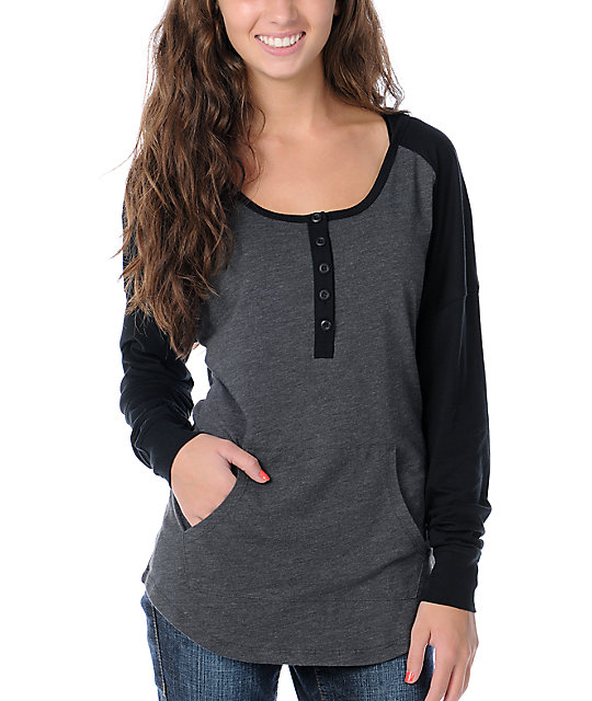 Zine Charcoal & Black Henley Hooded Shirt Zumiez