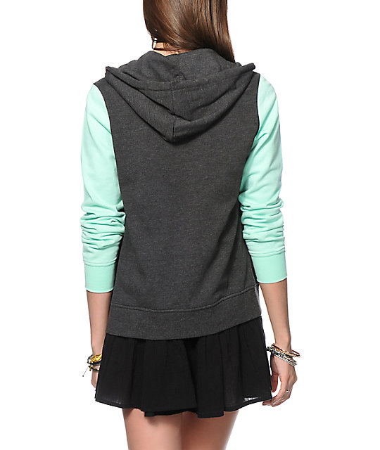 Zine Charcoal & Mint Colorblock Zip Up Hoodie Zumiez
