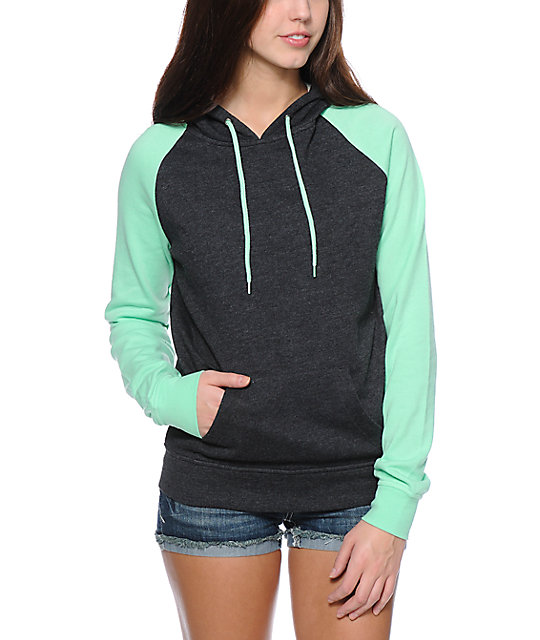 Zine Charcoal & Mint Raglan Pullover Hoodie Zumiez