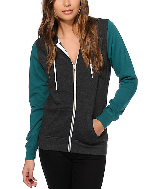 Zine Charcoal & Spruce Colorblock Zip Up Hoodie Zumiez