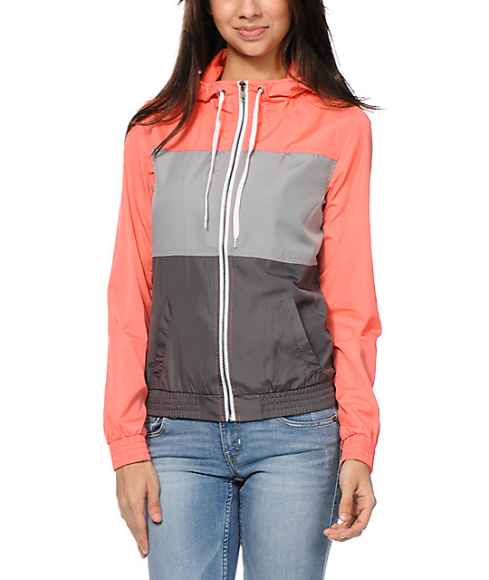 Zine Coral, Light Grey & Dark Grey Windbreaker Jacket Zumiez