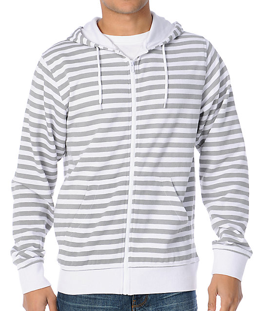 Zine Fineline White & Grey Striped Zip Up Hoodie Zumiez