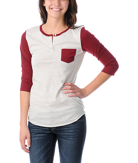 Zine Henley Oatmeal & Red Baseball Tee Zumiez