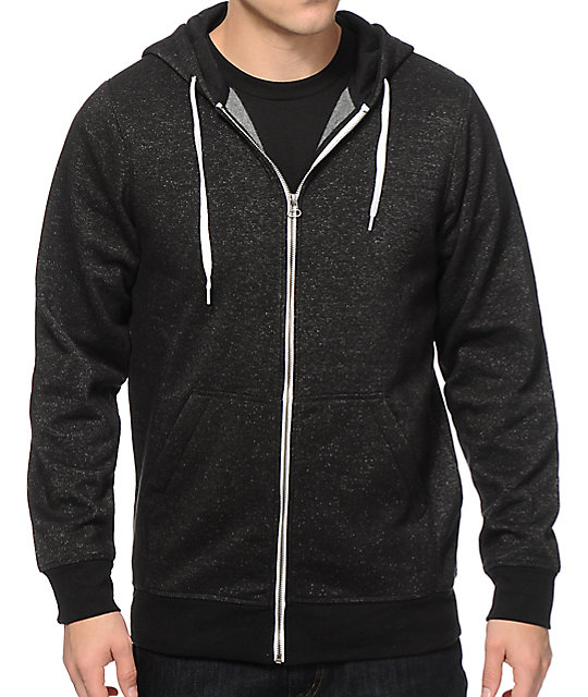 Black Hoodie With White Strings And Zipper - Hardon Clothes