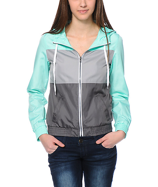 Zine Mint & Grey Colorblock Windbreaker Jacket Zumiez