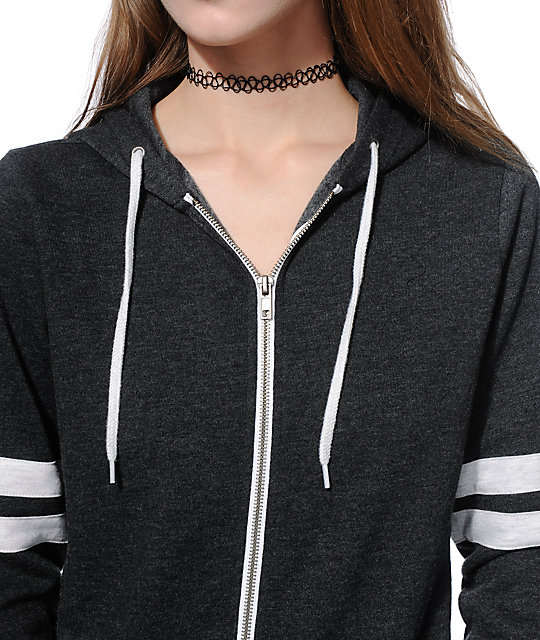 Zine PSI Charcoal & White Athletic Stripe Zip Up Hoodie Zumiez