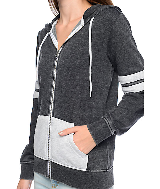 Zine Psi Black & Grey Athletic Stripe Zip Up Hoodie | Zumiez