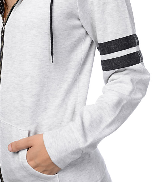 Zine Psi Grey & Charcoal Athletic Stripe Zip Up Hoodie Zumiez