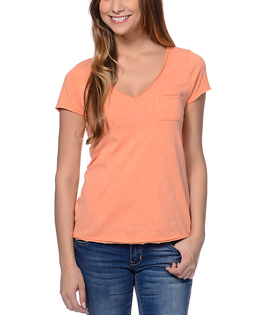 Zine Salmon Raw Edge VNeck TShirt Zumiez