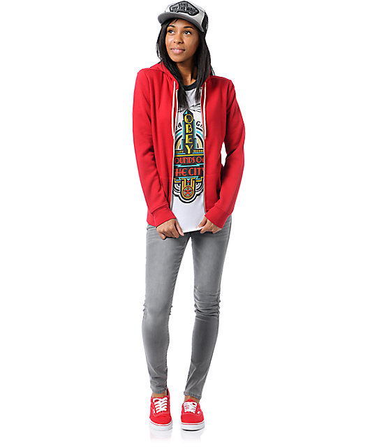 women's red zip up sweatshirt