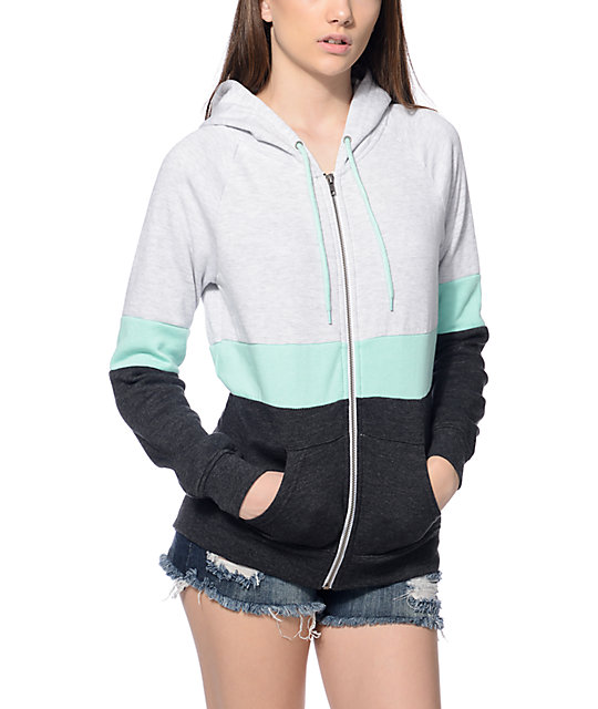 Zine Triple Block Grey, Charcoal & Mint Zip Up Hoodie Zumiez