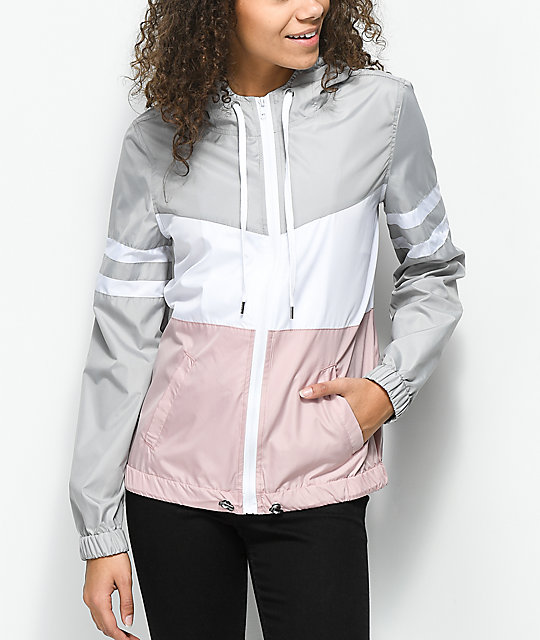 Zine Zuri Mauve, Grey & White Color Blocked Windbreaker Jacket Zumiez