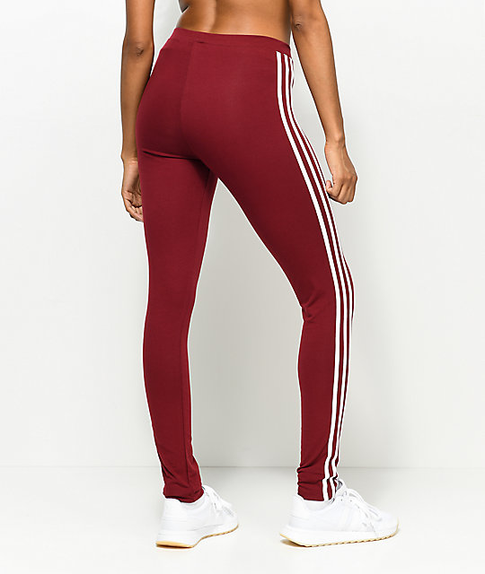 Adidas 3 Stripe Burgundy Leggings | Zumiez Adidas 3 Stripe Burgundy Leggings | Zumiez