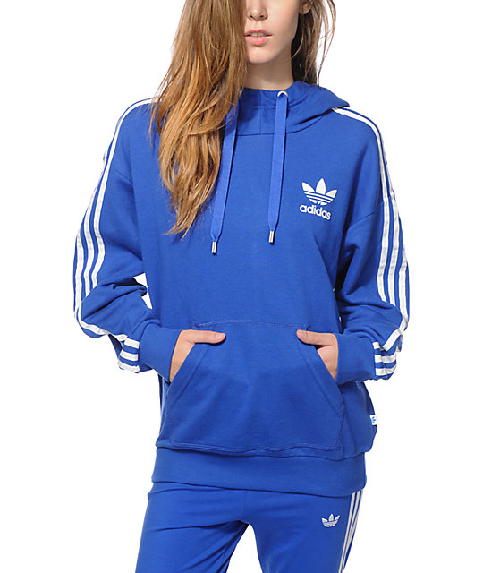 grey adidas hoodie with blue stripes