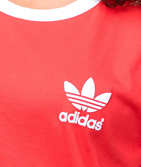 red and white adidas shirt womens