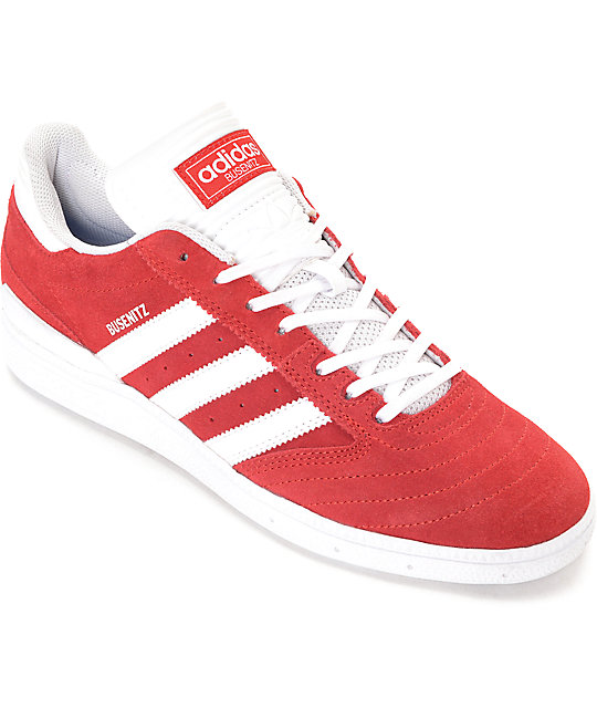 adidas Busenitz Red & White Suede Shoes
