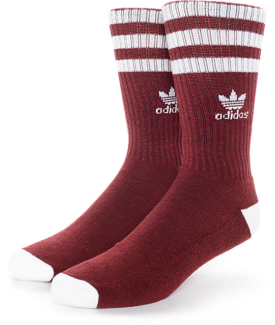 adidas Originals Roller Burgundy & White Crew Socks Zumiez